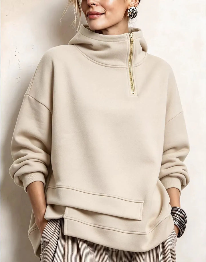 Lyona – Modernes, Asymmetrisches Sweatshirt Mit Hohem Kragen