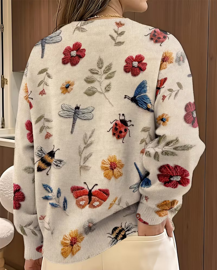 Nigella – Lässiger Pullover Mit Blumen- Und Insektenmuster