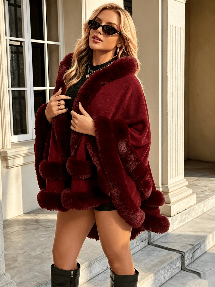 Toriann - Winter Strick Jacke Mit Kapuze Pelzfutter Und Offener Vorderseite