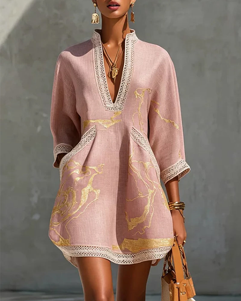Soeun - Kleid Mit Hohem Kragen Und Halbhohlen Ärmeln