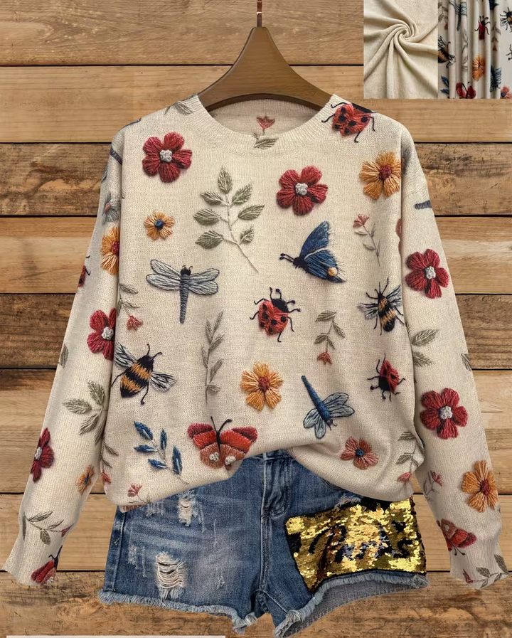 Nigella – Lässiger Pullover Mit Blumen- Und Insektenmuster