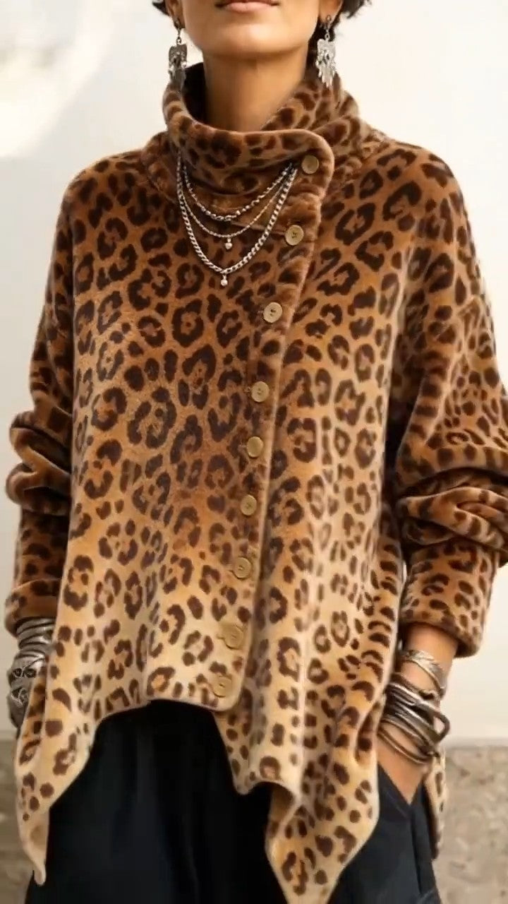 Lyrona – Langarm Bluse Mit Leoparden Muster