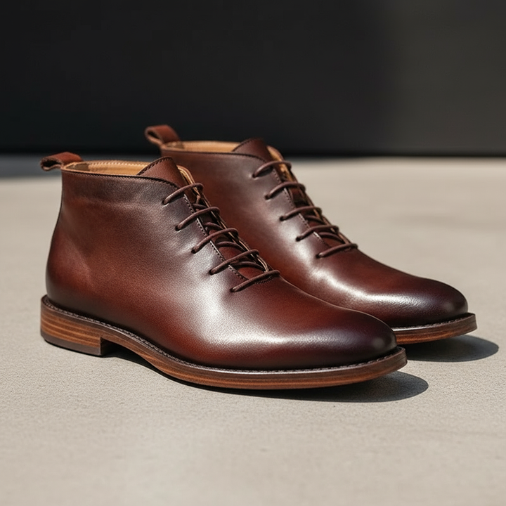 Milovans - Leder Schnür Stiefeletten Mit Runder Zehenpartie
