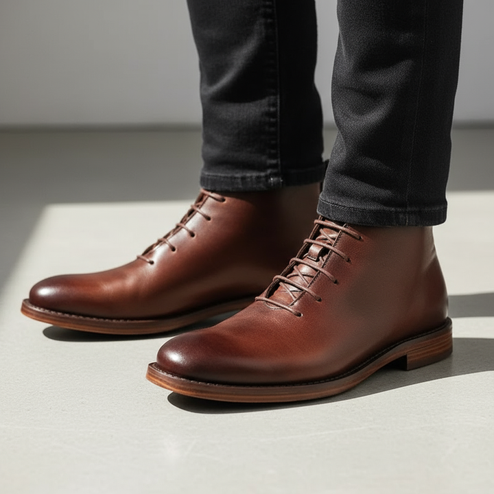 Milovans - Leder Schnür Stiefeletten Mit Runder Zehenpartie