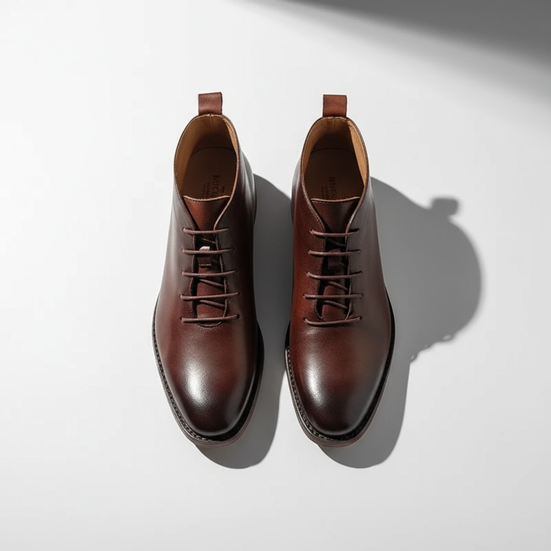 Milovans - Leder Schnür Stiefeletten Mit Runder Zehenpartie