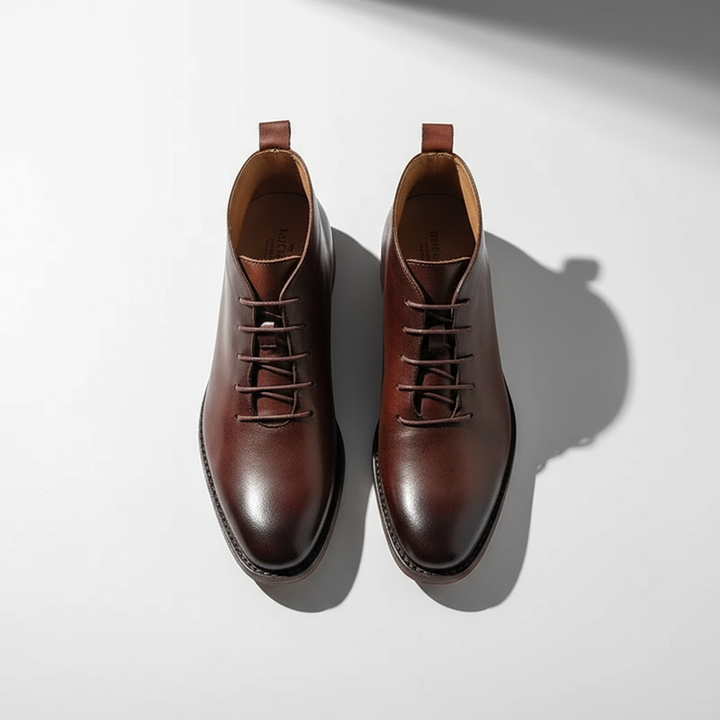 Milovans - Leder Schnür Stiefeletten Mit Runder Zehenpartie