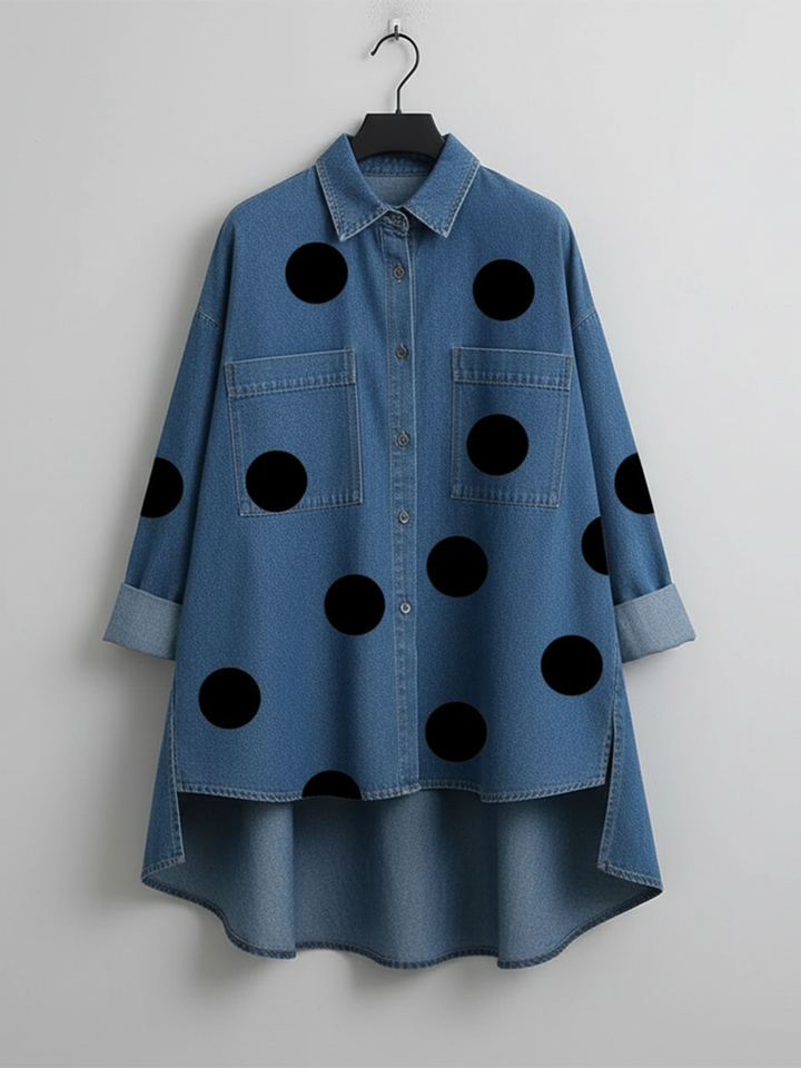 Shayner – Langärmliges Jeanshemd Mit Polka Dots Und Knopfleiste
