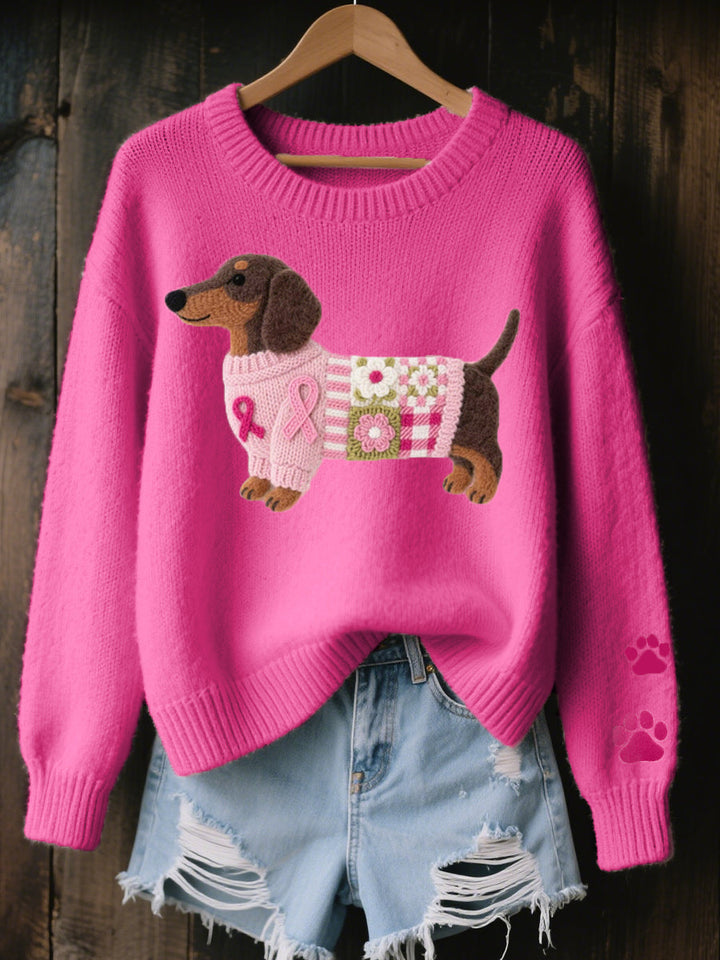 Naoni – Strickpullover Mit Dachshund Motiv Aus Wollfilz