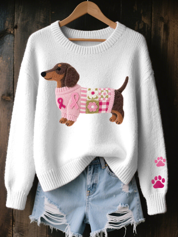 Naoni – Strickpullover Mit Dachshund Motiv Aus Wollfilz