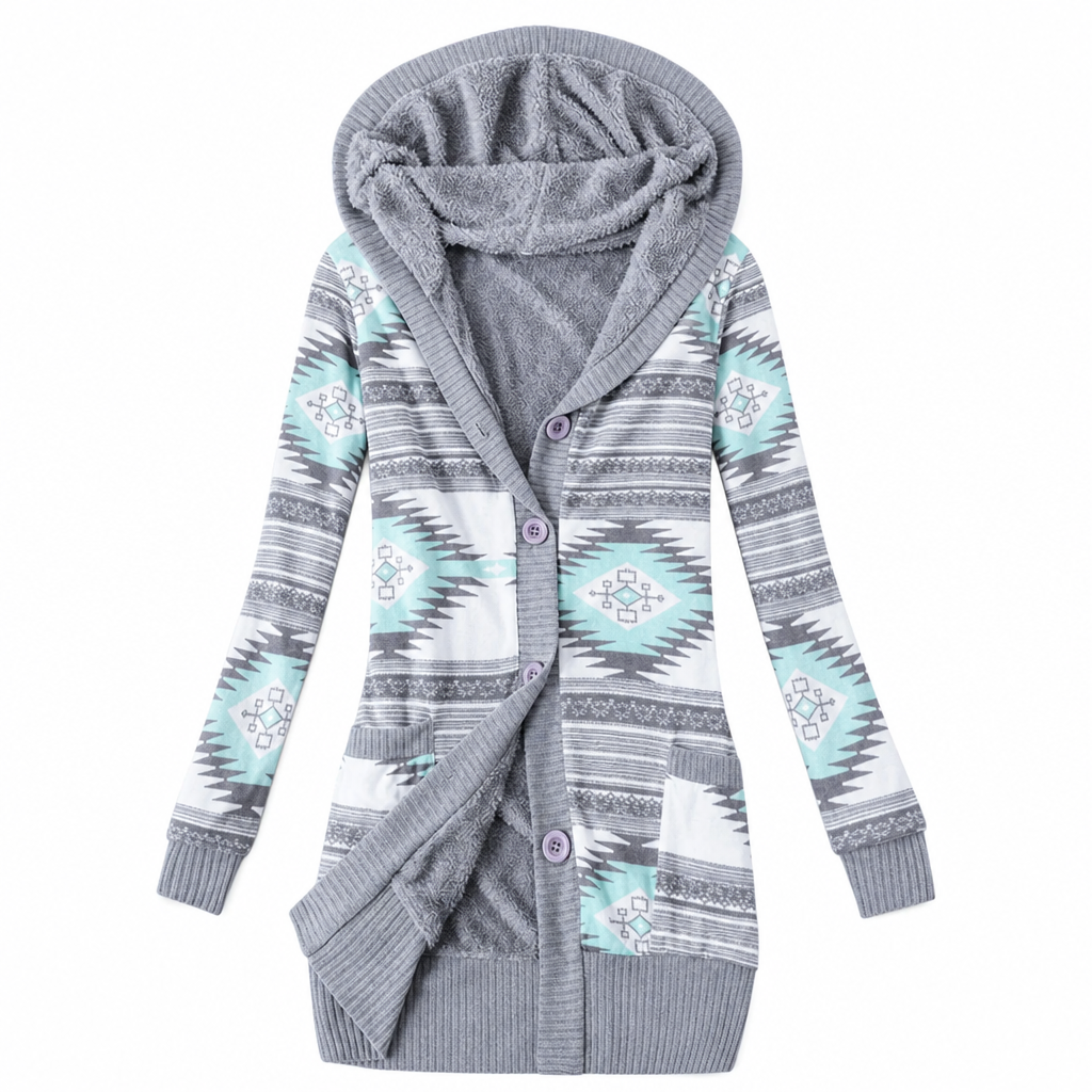 Shazina – Kapuzen Strickjacke Mit Geometrischem Muster
