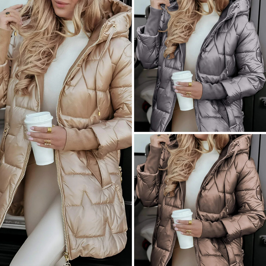Mageina – Eleganter Winter Mantel Mit Kapuze Und Wattierung